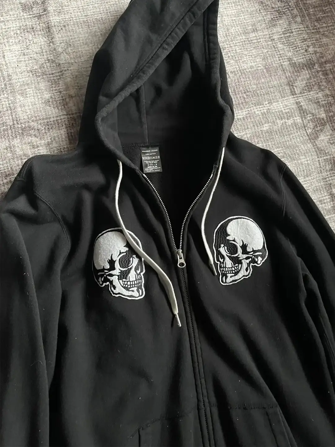 Independent Number(N)Ine Double Skull Black Embroidered Hooded Jacket Sports Sweatshirt