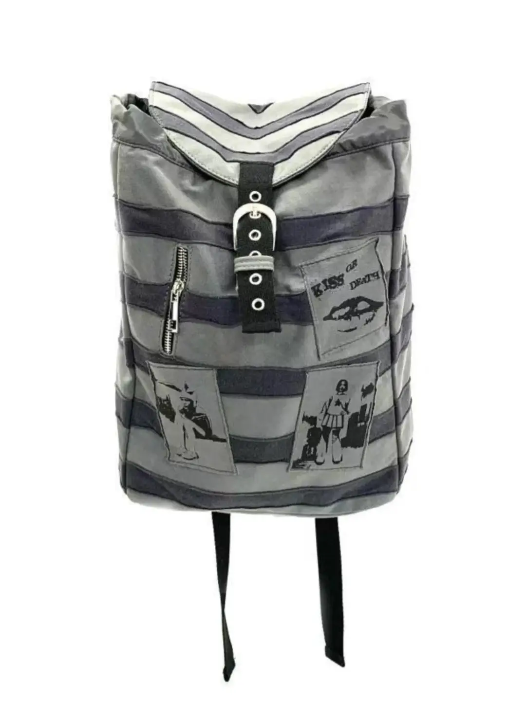 Sauce Original New Product Striped Patchwork Bunny Ears Backpack Punk Rock Subculture Patch Print Backpack