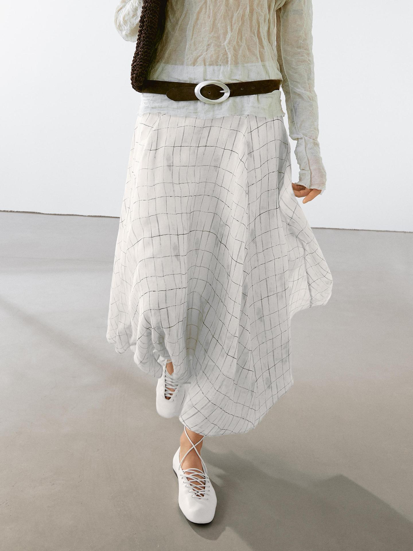 Md26 Women's Artistic Design Irregular Hem Draped Plaid Mid-Length Skirt 05206865251
