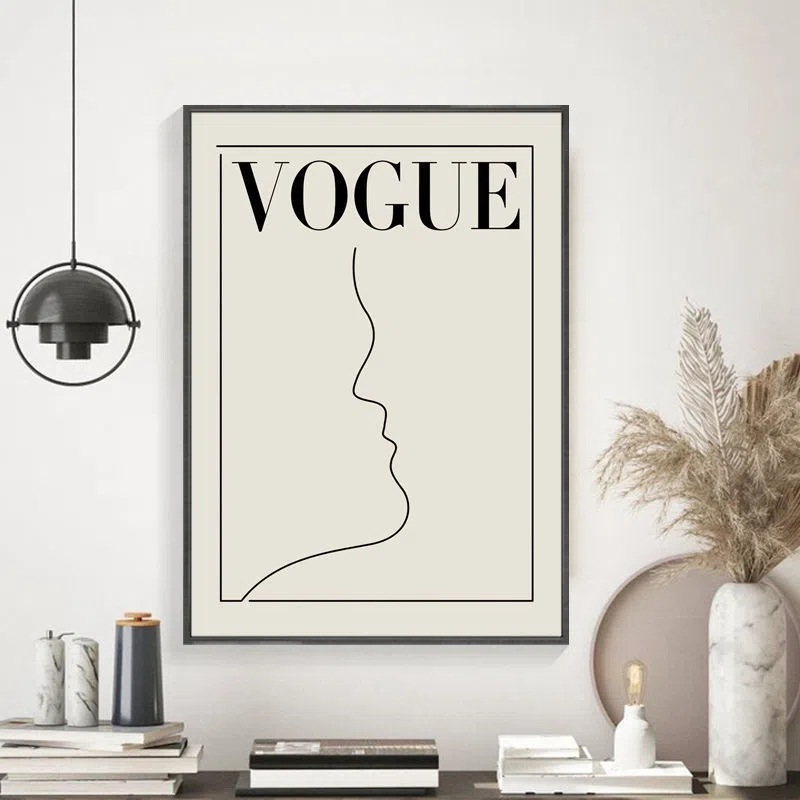 VOGUE Nordic Art Decorative Painting Abstract Face Line Painting Ins Style Retro Art Mural Living Room Frameless Painting