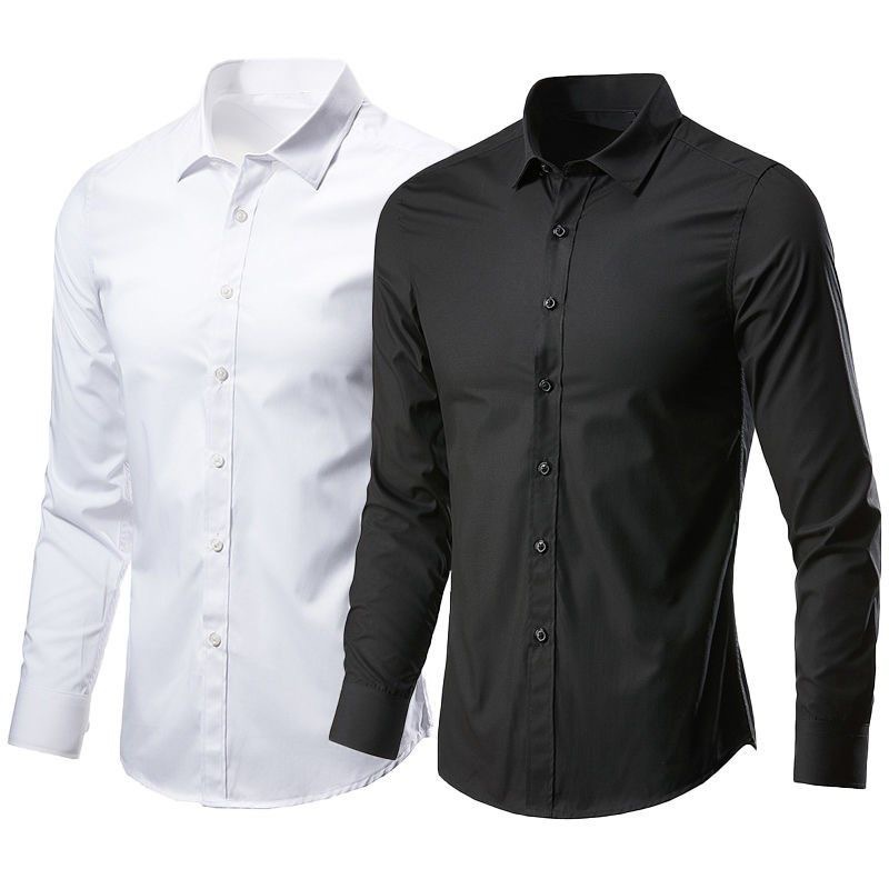 Shirt Men's Long-sleeved Slim-fit Business Dress Handsome Black and White Shirt Men's Casual Workwear Men's Korean-style Trendy