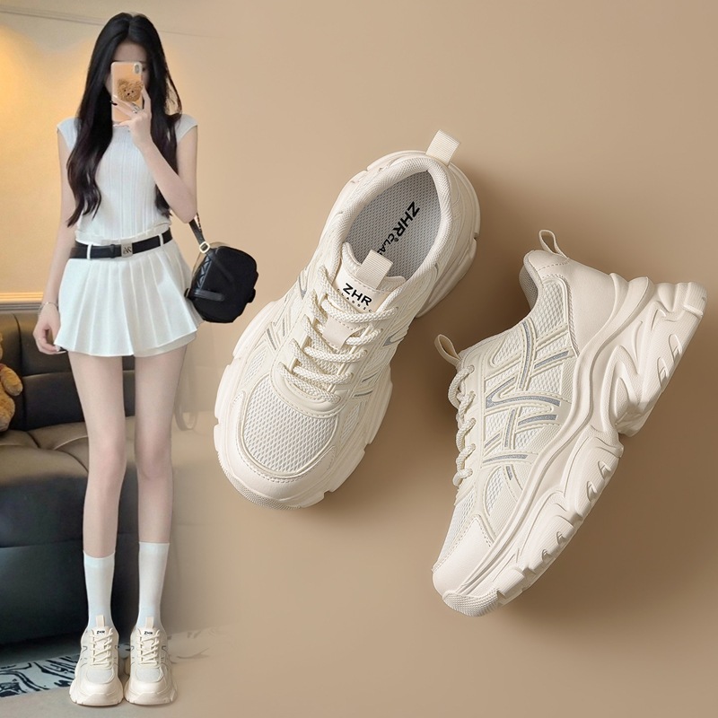 Zhr Thick-Soled Dad Shoes for Women 2026 Spring and Autumn New Breathable Sports Casual Shoes Running Shoes for Outdoor Wear Women