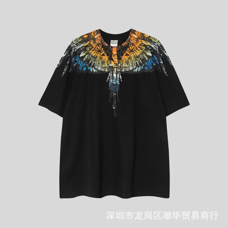 Cross-border wholesale mb short-sleeved python lion head color feather wings T-shirt European and American fashion brand loose lovers summer