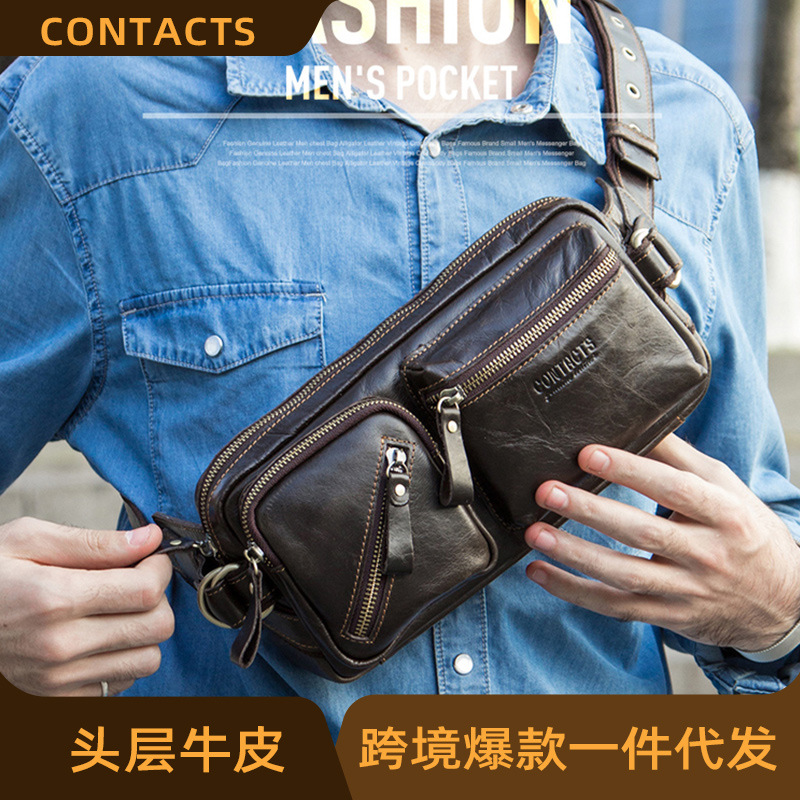Black Angel Factory Supply Top Layer Cowhide Multifunctional Men's Waist Bag Genuine Leather Shoulder Crossbody Bag