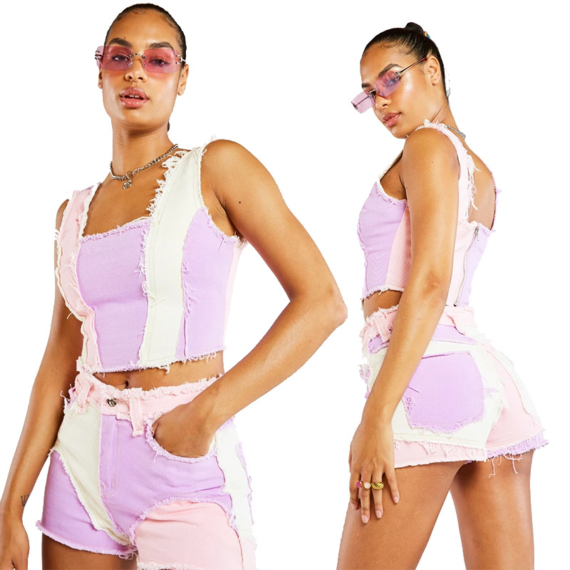 2023 summer factory direct supply Europe and the United States Amazon new high quality multi-color stitching stretch women's denim shorts
