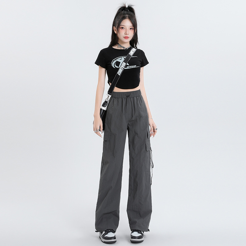 Parachute American Cargo Pants 2023 Summer New Style Small Loose Thin High Waist Baidu Casual Straight Pants