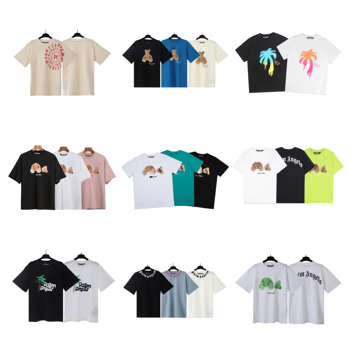 Palm Angels Pa Decapitated Bear Printed Short-Sleeved Trendy Brand Collection Loose Men's and Women's T-Shirts