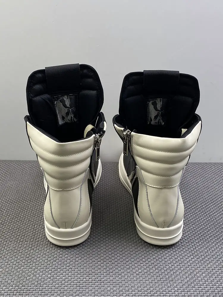 European Station Trendy Shoes Ro High-Top Shoes for Men Classic Black and White Inverted Triangle Genuine Leather Thick Sole Increased Height Casual Sneakers Short Boots for Women