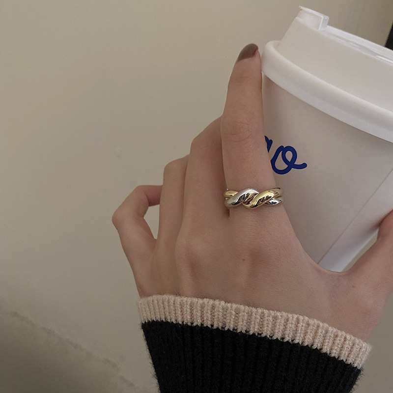 New Korean Style Color-Blocking Wrap-Around Ring for Women, Vintage Simple Wave Open Ring, Stackable Index Finger Ring, Trendy