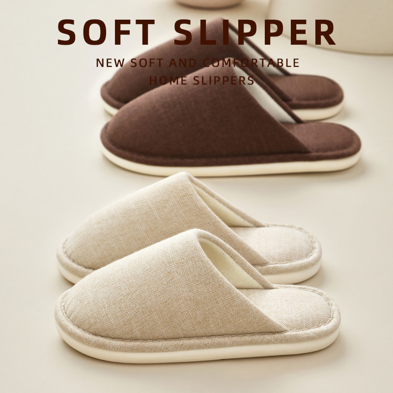 Japanese-style non-printed cotton and linen slippers women's spring and autumn home indoor wooden floor breathable fabric linen slippers for all seasons