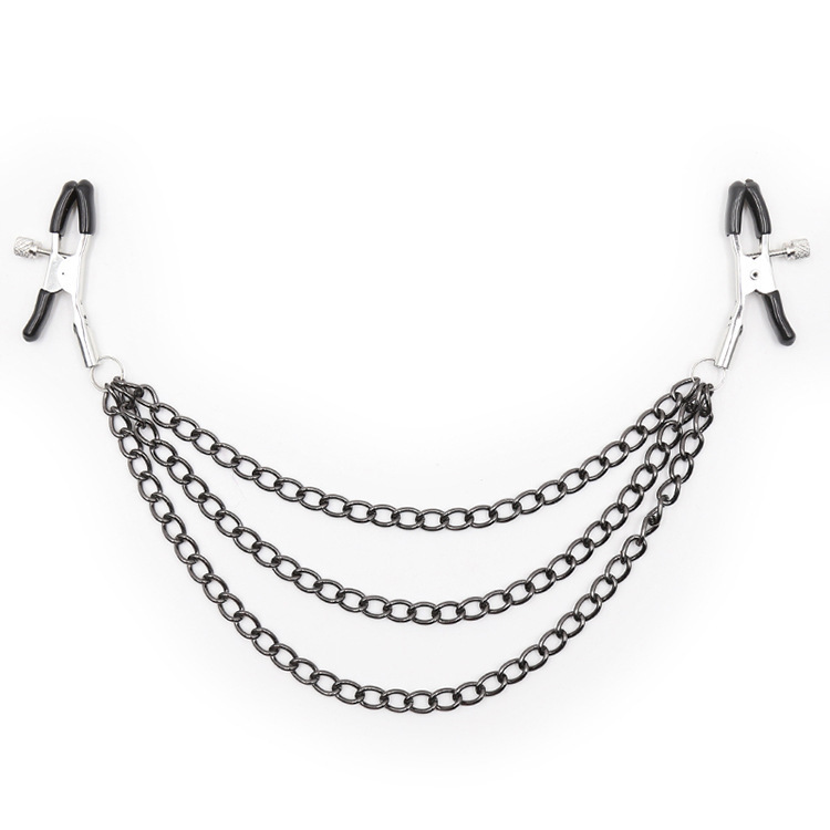 Tmall Taobao hot selling sexy couple toys breast clip chain sexy toys mouth ring iron chain round black wholesale