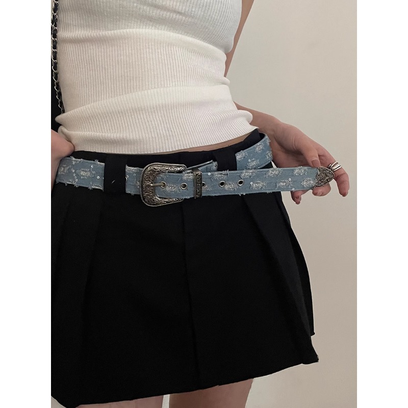 Blue Jeans Belt for Women with Holes in Summer, Versatile Student Korean Style Casual Belt, Personalized Fashion Y2K