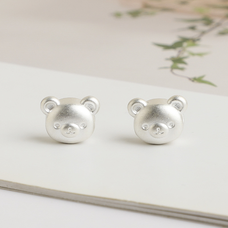 S999 Pure Silver Cartoon Rilakkuma Spacer Beads DIY Braided Rope Bracelet 3D Hard Silver Easy and Worry-Free Bear Loose Bead Accessories