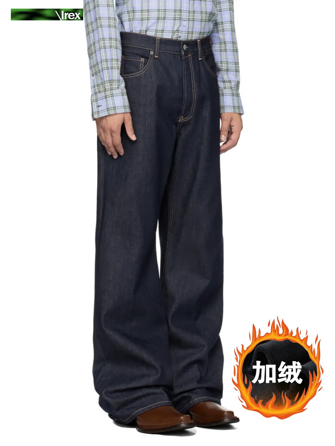 Irex【Fleece-Lined Version Original Denim】Raw Denim Color Jeans Baggy Unisex Straight Loose Long Pants Trendy