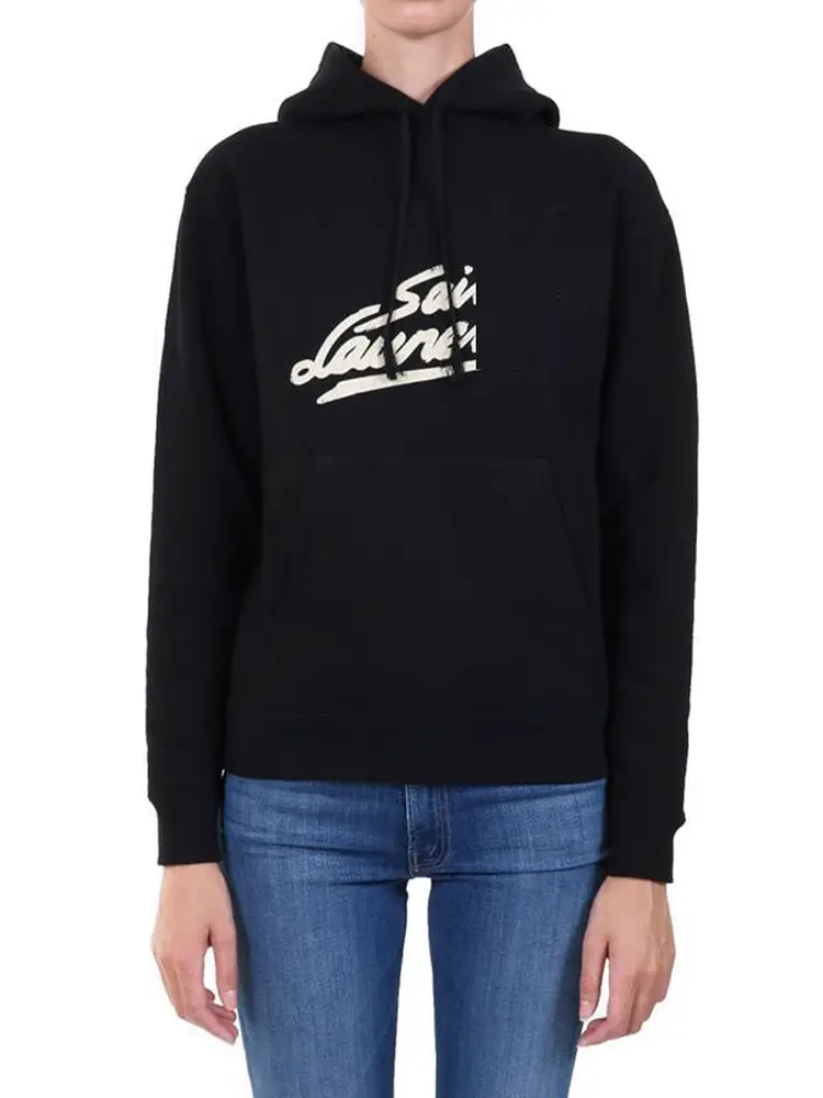 2025 Cross border Fashion Trend Chest Large LOGO Signature Black Hoodie Hoodie Men's and Women's All Around Top