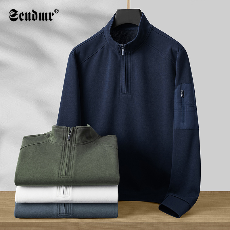 Spring and Autumn New Half Pull Collar Fashion Casual Sports Tooling Men's Sweater Loose Long Sleeve T-shirt Base Shirt
