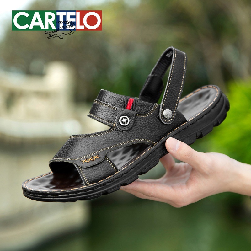 Cartelo Crocodile Leather Sandals for Men, Soft-Soled Summer New Style Breathable Casual Beach Shoes, Dual-Use Outdoor Sandals and Slippers