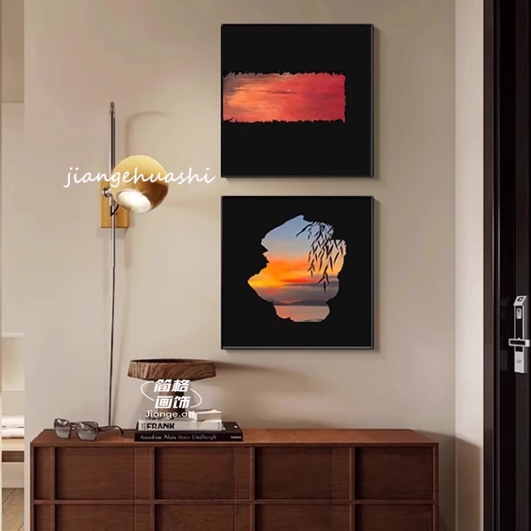Sunset Atmosphere Hanging Painting Art Restaurant Decorative Painting Living Room Homestay Restaurant Background Wall Murals Middle Ancient Combination Painting