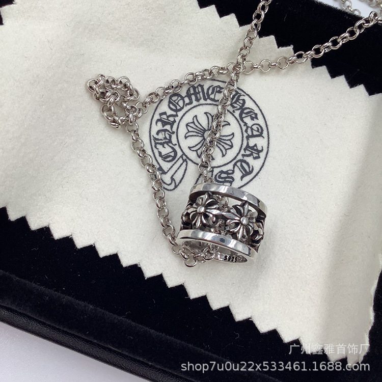 Ch Crouch Retro Cut Out Ring Pendant Cross Necklace Letter Pearl Chain European and American Men and Women Short Style