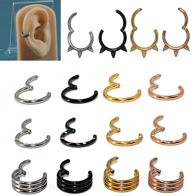 Stainless steel sharp cone closed nose ring G23 titanium point drill nose middle ring three-layer electroplating round lip ring ear bone ring