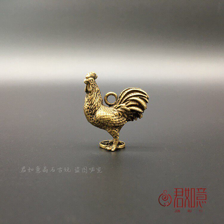 Pure Copper Zodiac Chick Pendant, Solid Brass Standing Rooster Gold Chicken Pendant, All-Copper Coin Keychain