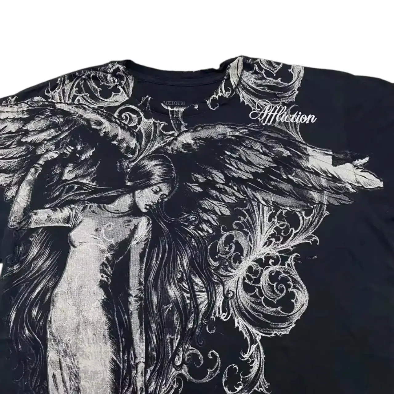 Right Shoulder Slim Fit! Subculture Punk! Dark Stylish Unique Street Gothic Genderless Hip-Hop Short-Sleeved T-Shirt