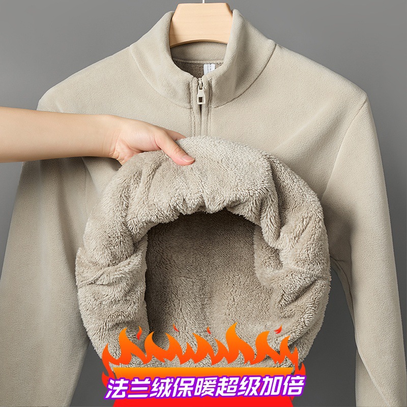 Cross-Border Foreign Trade Half-Zip Men's Sweatshirt with Fleece Lining, Thickened Stand Collar, Casual Versatile Warm Clothing for Dad, Men's Wholesale