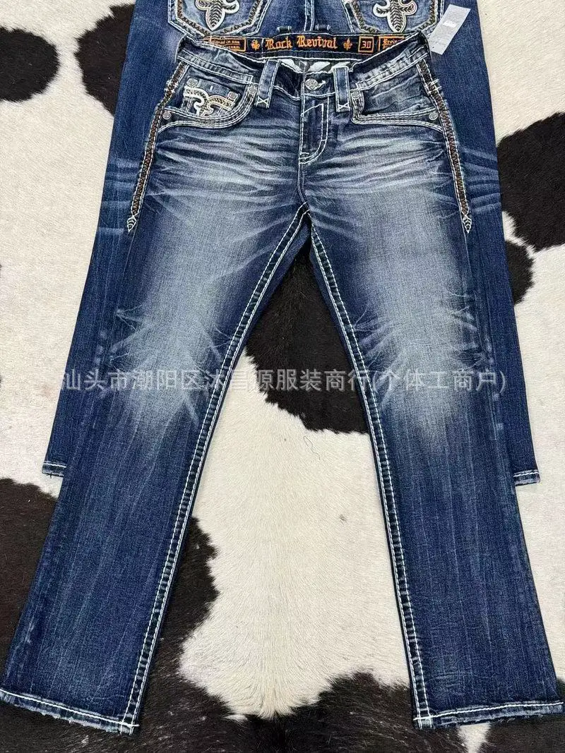 Cross-border factory direct 2024 summer new blue washed design Denim pants casual comfortable Joker