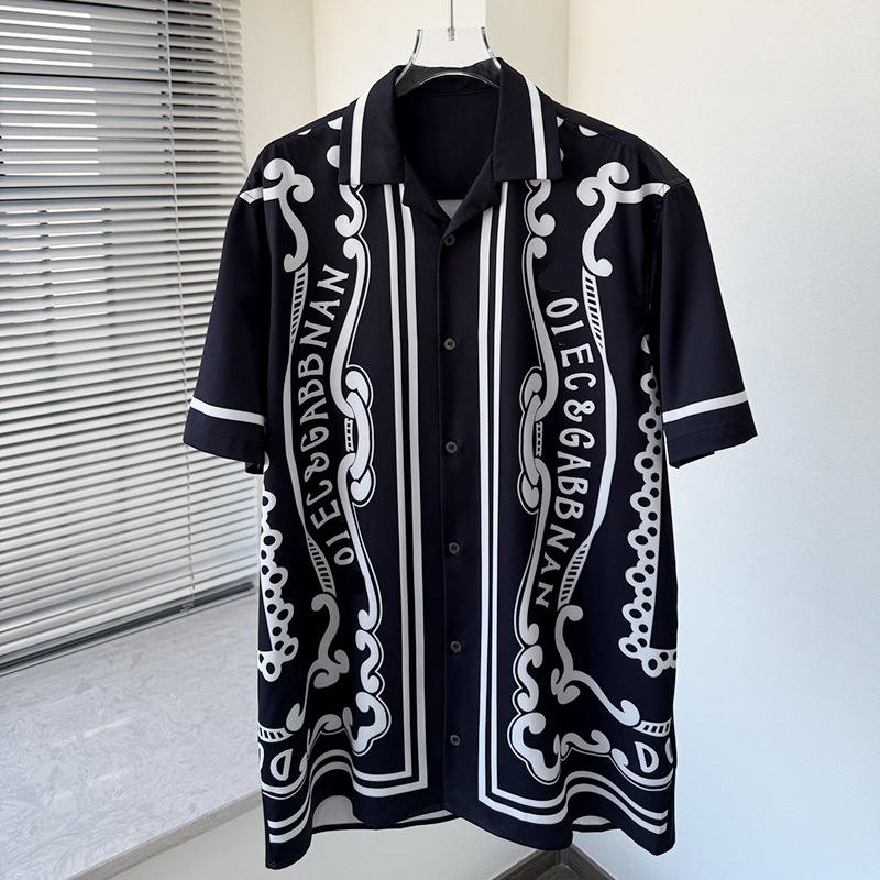 Spring and Summer New European and American Cross-Border Foreign Trade Fashion Youth Popular Digital Print Men's Short-Sleeved Collared Shirt