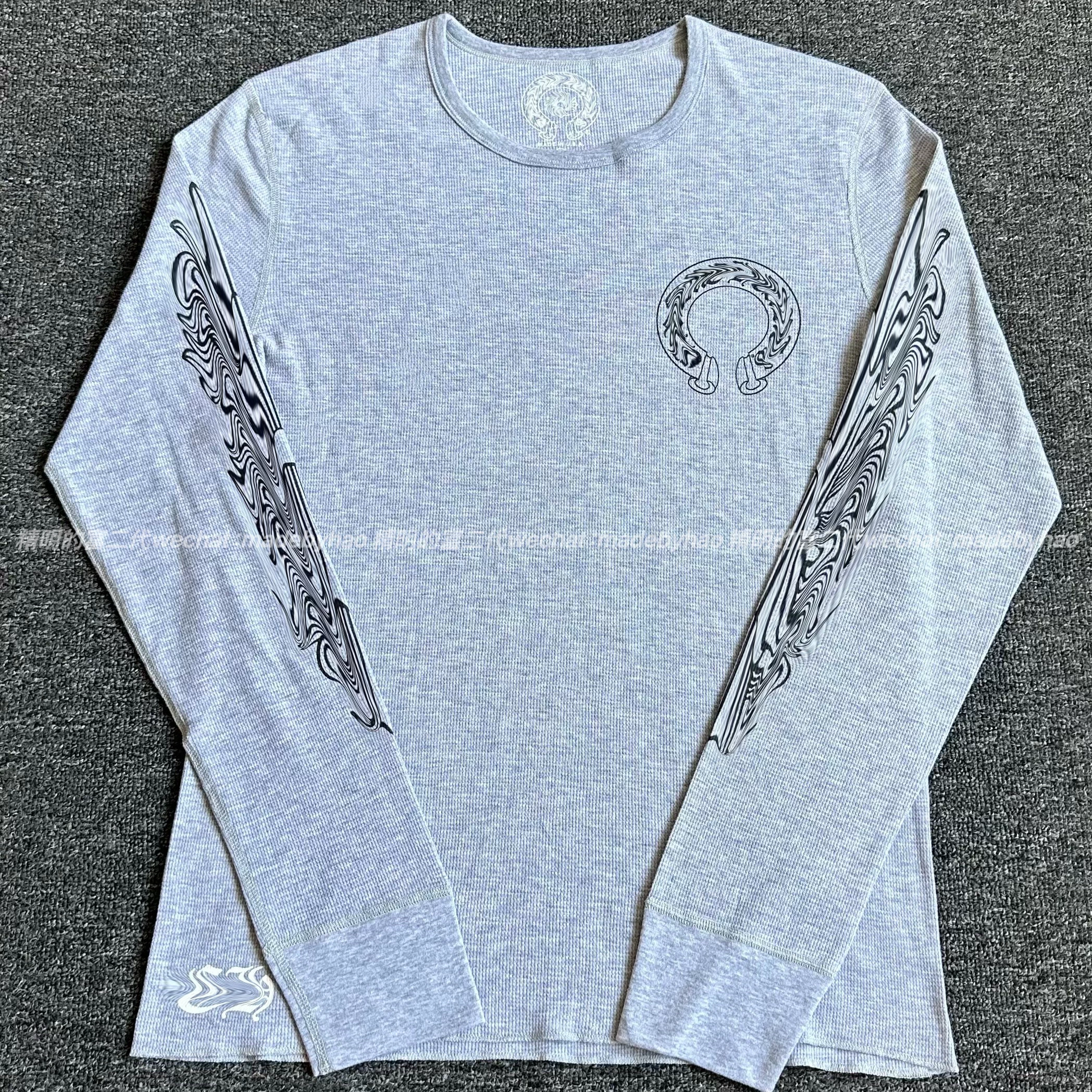 Ceiling 25ss Vine Flower Arm Horseshoe Waffle Round Neck Grey Long Sleeve Men's and Women's Same Style