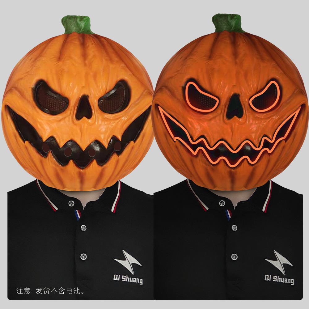 Aa Pumpkin Ghost Face Glowing Horror Headgear Masquerade Cross-Border Live Broadcast Mask Halloween Party Prank Props