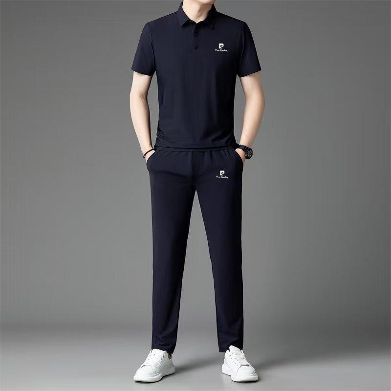Printed Single-Sided Summer Men's Ice Silk Cool Breathable 26-Year Summer Versatile Long Pants Two-Piece Set