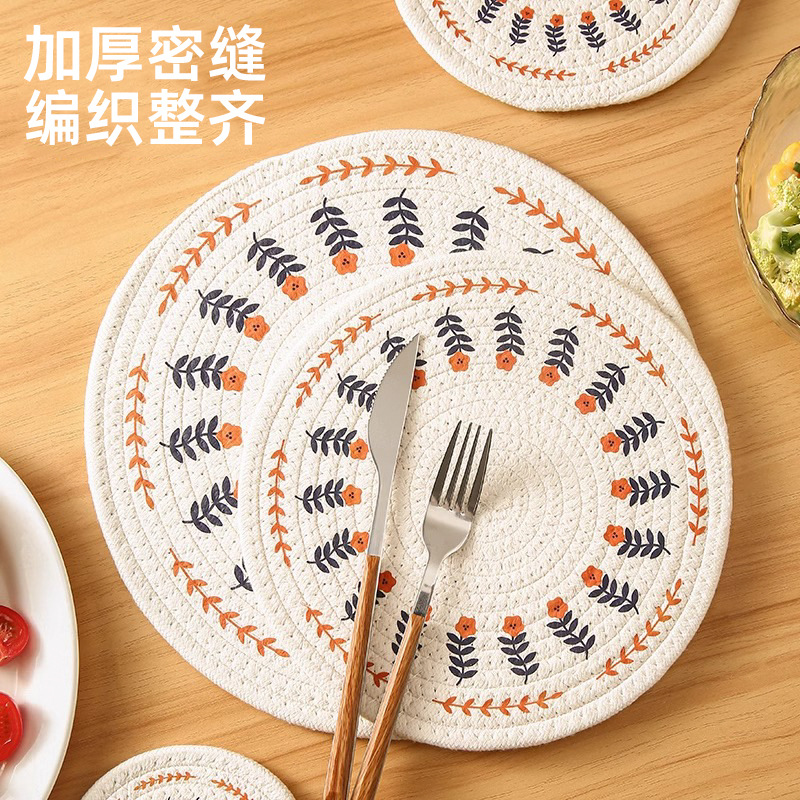 Ins Korean Style Vintage Printed Cotton Coaster Thickened Non-Slip Anti-Scalding Heat Insulation Placemat Household Mat Table Mat Decoration