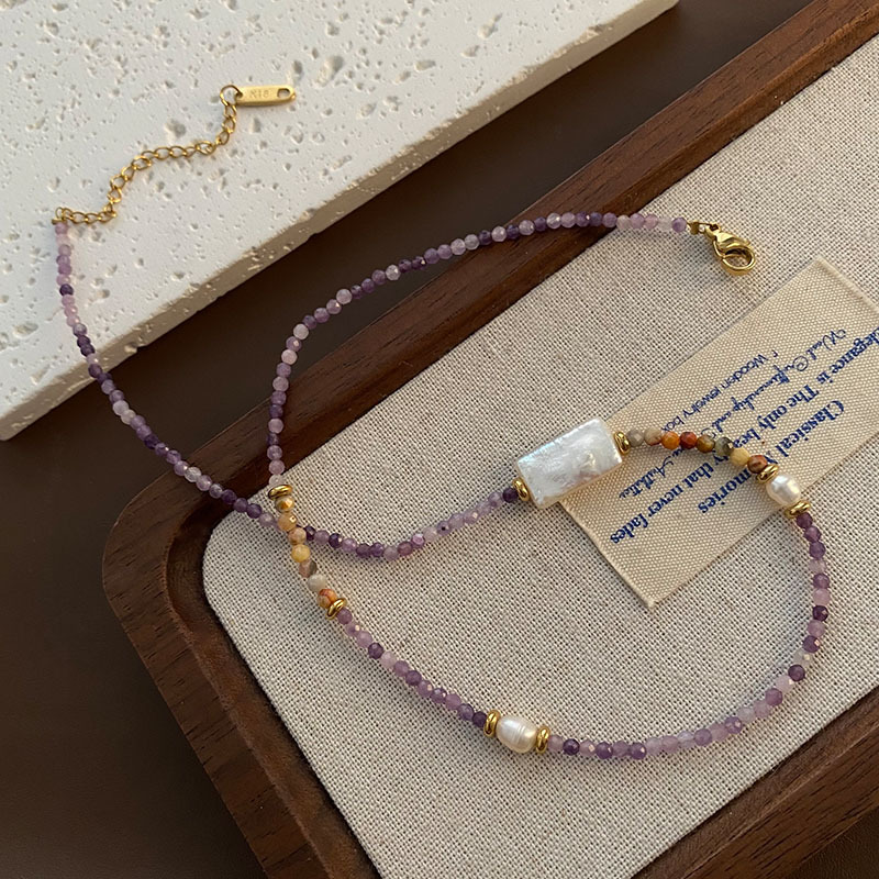 Natural Baroque Beaded Necklace Women's Personalized Ins Golden Sun Amethyst Niche Dopamine Fashion Clavicle Chain