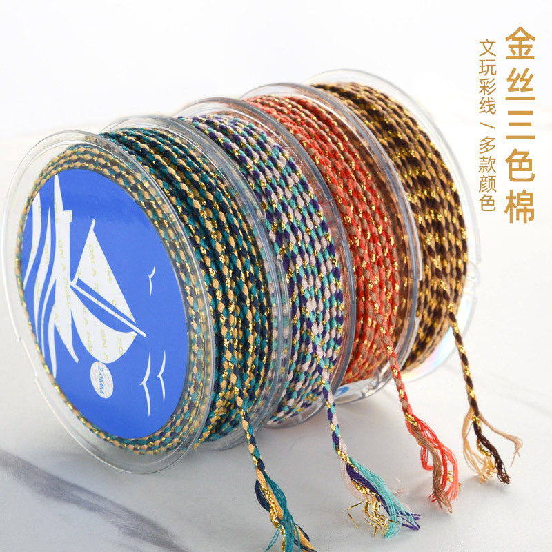 New Color Rope Wen Play Rope Handmade Three-color Cotton Gold Woven Handstring Line Hand Rub Cotton Rope Bracelet Rope