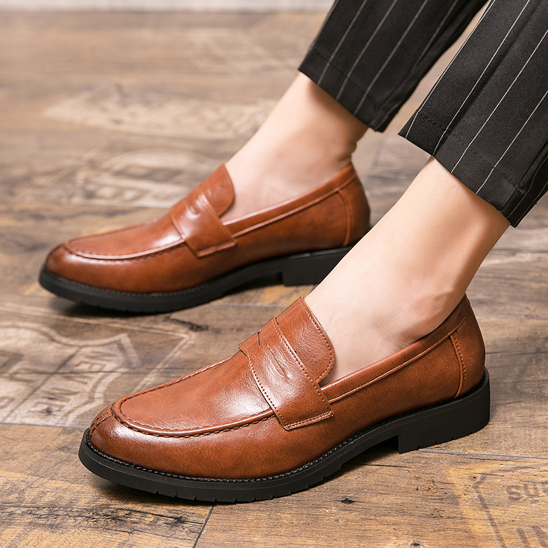 Cross-Border Large Size Men's Formal Business Casual Shoes British Style Slip-On Loafers Toe Leather Shoes Men's Shoes