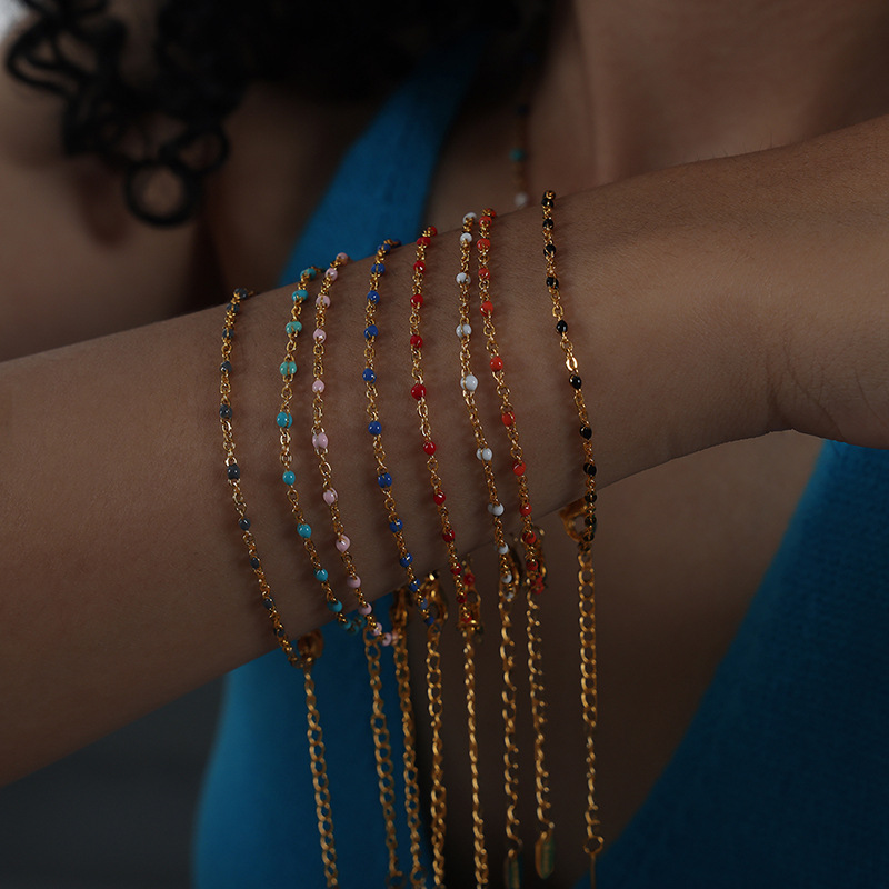 European and American Cross-border Fine Cross Chain Necklace Colorful Oil Dropping Beaded Beadbean Women's Overlapping Clavicle Chain Bohemian Style