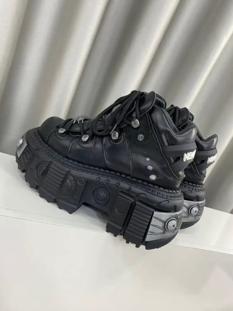 Yaoyao Tank Metal Punk Boots High-Top Shoes Thick-Soled Height-Increasing Platform Shoes Unisex Genuine Leather Dad Shoes