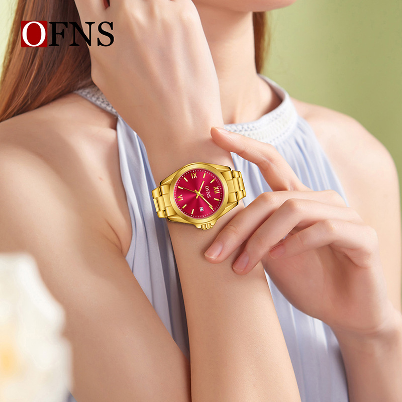 Ofns Popular Calendar Watch, Business Steel Band, Waterproof, Light Luxury Quartz Watch, Roman Scale, Elegant Ladies' Wristwatch