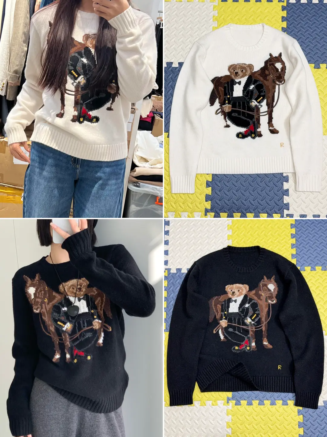 2026 New Zodiac Bear Warrior Horse Sweater Women's Round Neck Knitted Sweater