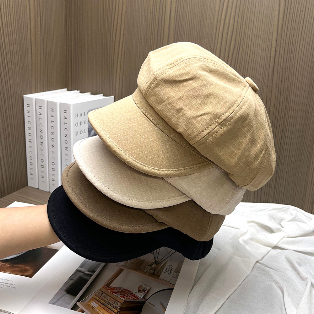 Japanese-Style Thin Breathable Elegant Fine Checkered Newsboy Beret Casual Versatile Women's Hat