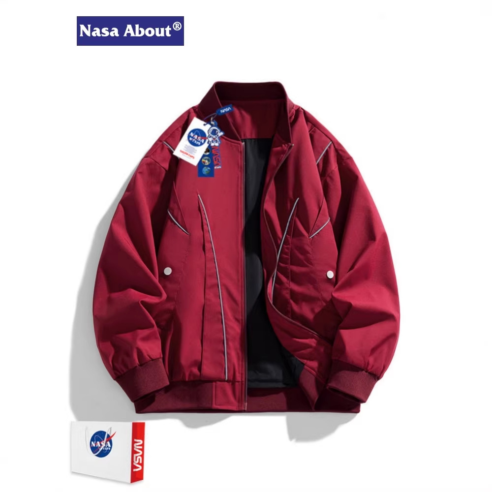 Nasa about American-Style Functional Windbreaker Pilot Jacket for Men, Spring and Autumn Zip-Up Coat, Loose Retro Baseball Jacket
