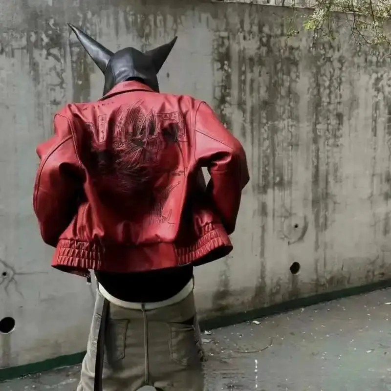 Independent Erd (Emotional Regulation and Distress) Wealthy Second-Generation Custom-Dyed Large Smoke-Dyed Cleanfit Leather Jacket Barn Style Girl Outfit