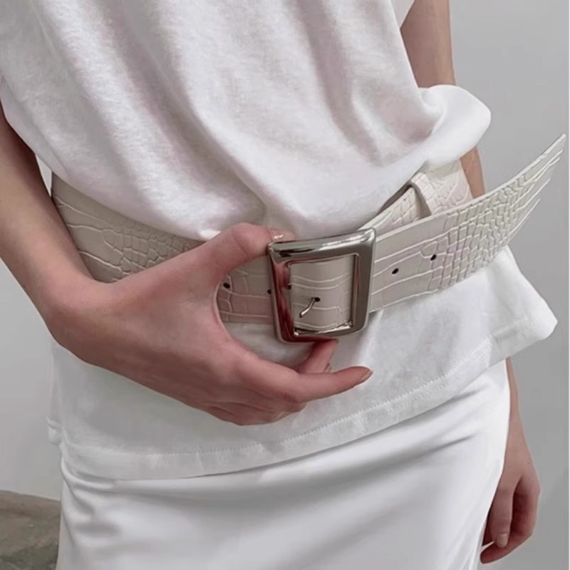 Western Tribe with Fashionable Classic Wide Version Metal Generous Buckle Crocodile Pattern Belt Women's Wide Girdle Personalized Fashion
