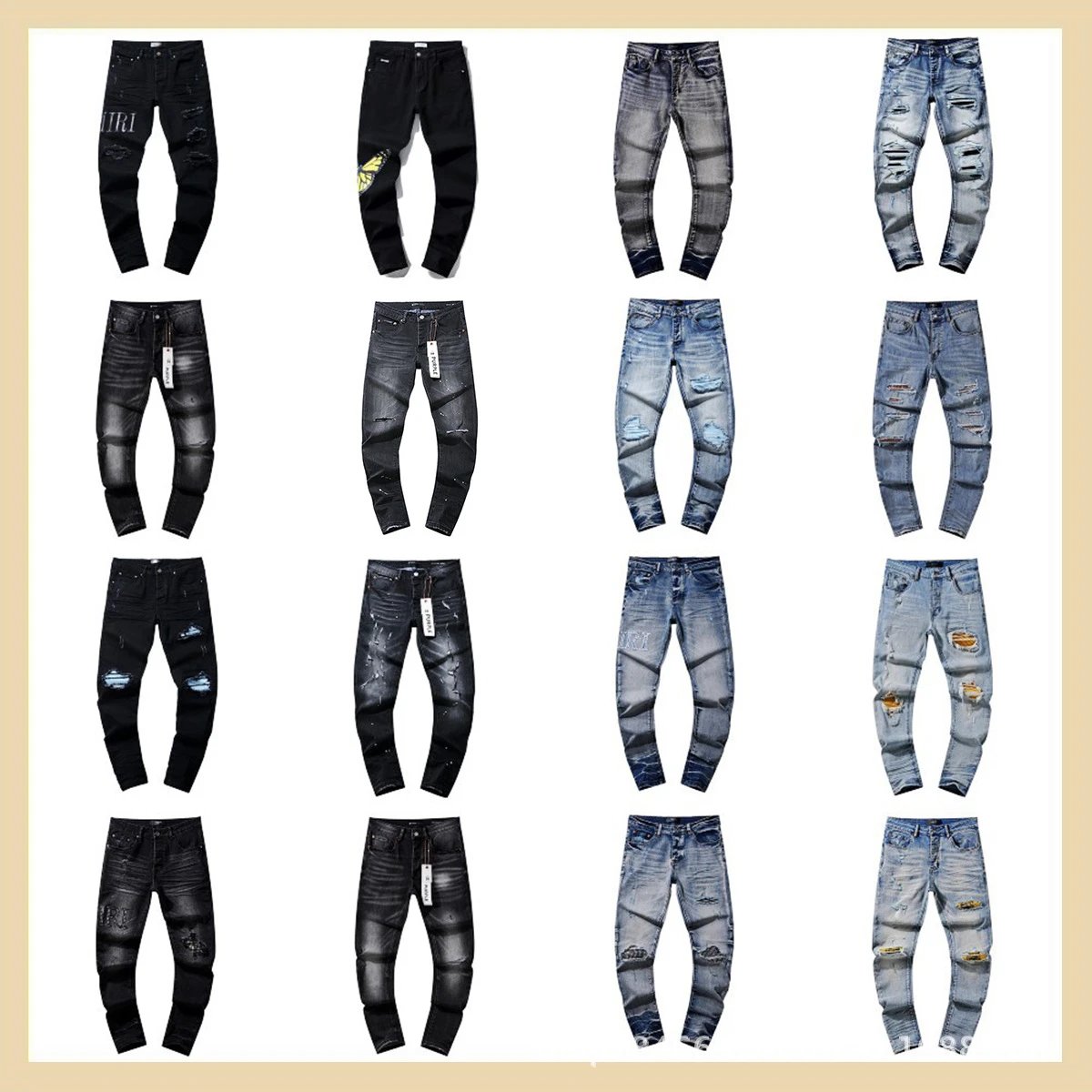欧美牛仔裤jeans水洗做旧复古破洞泼墨痞帅美式集合1-AMR