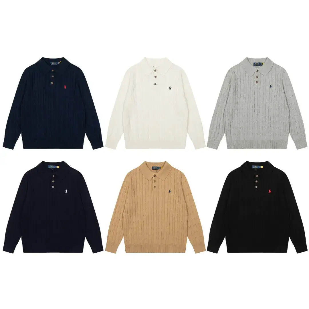 Cross-Border Classic Basic Embroidered Horse Logo Polo Collar Knit Pullover Sweater for Men and Women Couples in Autumn and Winter