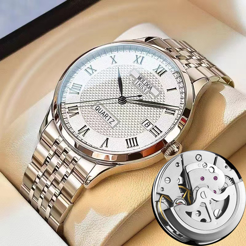 Full-automatic fake mechanical watch men's watch men's hollow steel belt calendar waterproof new tremolo fast hand a generation of hair