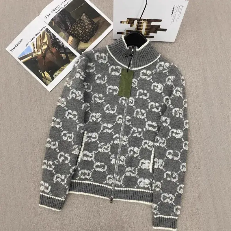 (Whatsapp:+63 9666157907)高版本南油G家新款毛巾绣立领拉链双G满印针织羊毛开衫 女装