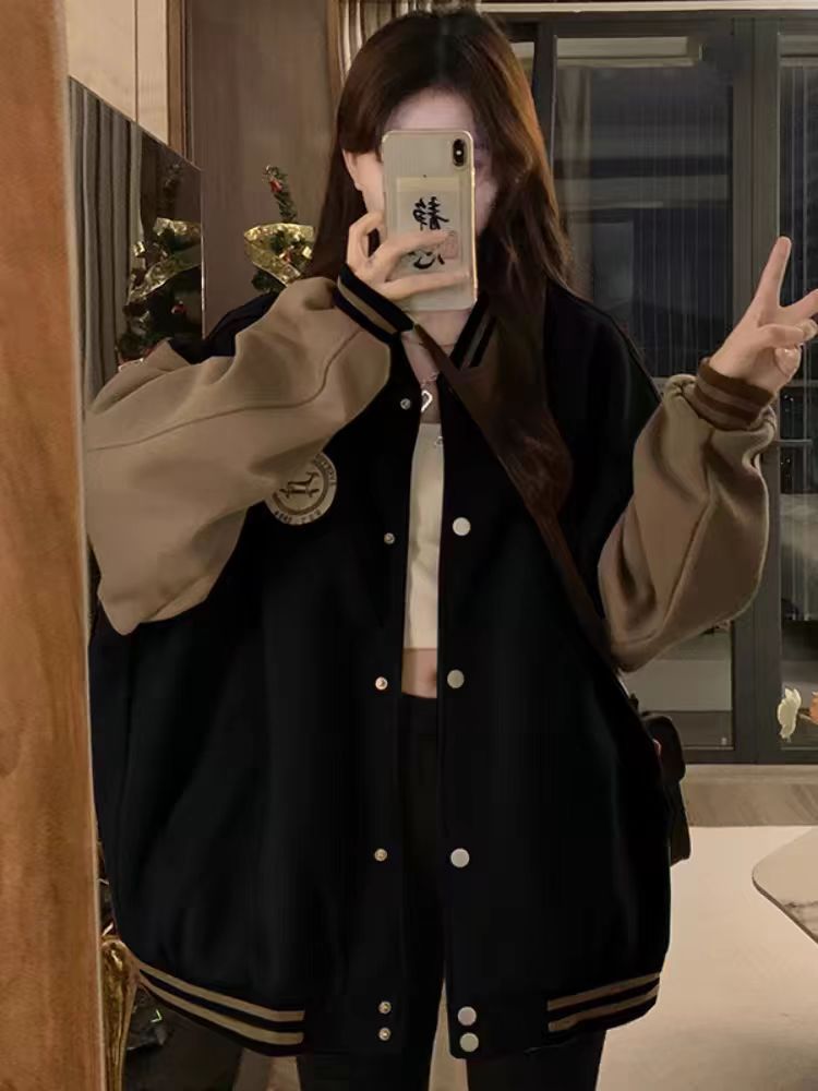 American ins trendy baseball suit coat girls spring and autumn 2024 new vintage students loose coat jacket