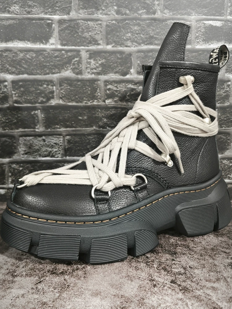 P川T Rqrok Obxcdhs Dark Style Crazy Lace-Up Magic Buckle Ns Style Genuine Leather Warm Snow Boots